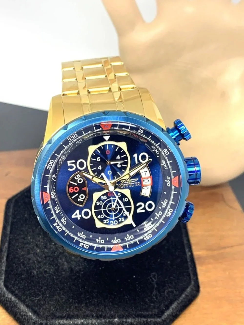Invicta Men's Watch 19173 Aviator Quartz Chronograph Blue Dial Gold Steel 48mm